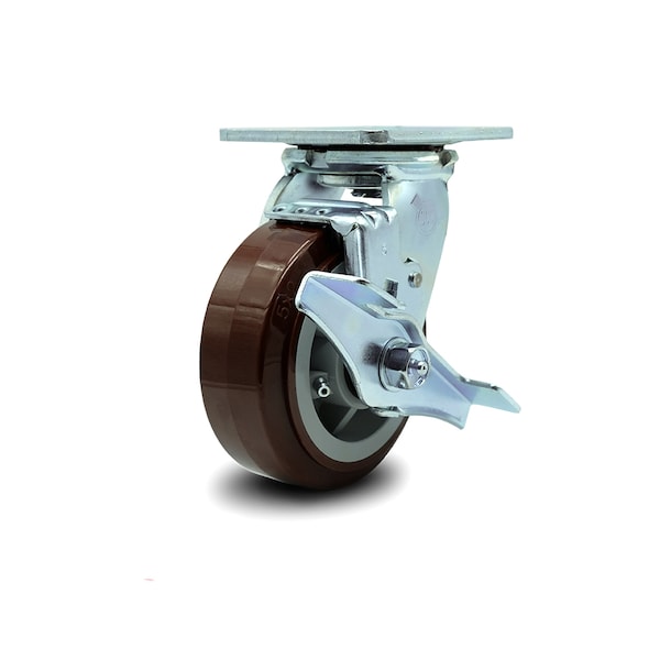 Service Caster 5 Inch Polyurethane Swivel Caster with Roller Bearing and Brake SCC-30CS520-PPUR-TLB - main